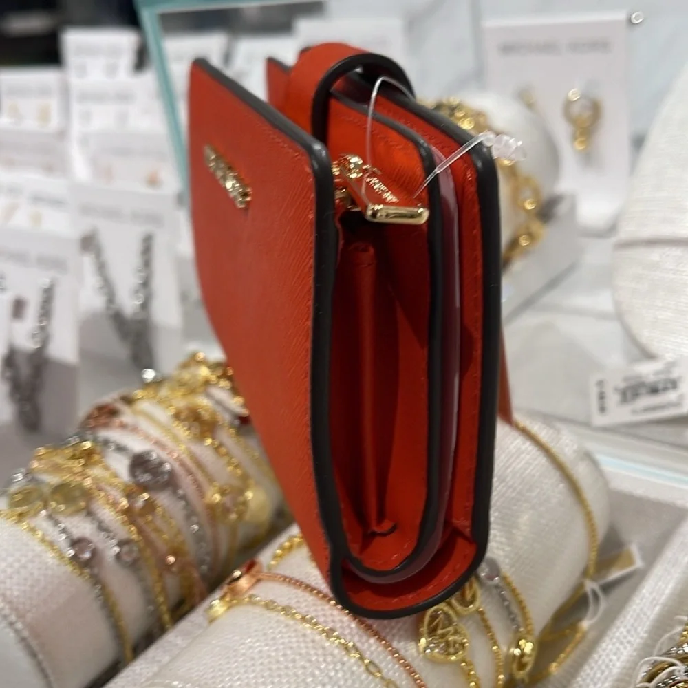 Michael Medium Crossgrain Leather Bifold Wallet Red Clay  NWT